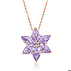 Ebuz Gümüş Rose Lila Lotus Çiçeği Kolye