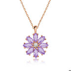 Ebuz Gümüş Rose Lila Çiçek Kolye