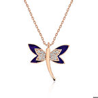 Ebuz Gümüş Rose Lacivert Yusufçuk Kadın Kolye