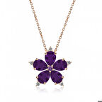 Ebuz Gümüş Rose Mor Kamelya Çiçeği Kolye