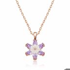 Ebuz Gümüş Rose Lila Lotus Çiçeği Kolye