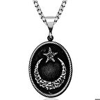 Ebuz Gümüş Kelime-i Tevhid Yazılı Ay Yıldız Erkek kolye