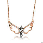 Ebuz Gümüş Rose Aşk Yazılı Melek Kanadı Kadın Kolye