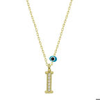 Ebuz Gümüş Nazar Gold  İ Harfi Kadın Kolye