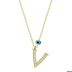 Ebuz Gümüş Nazar Gold V Harfi Kadın Kolye