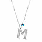 Ebuz Gümüş Nazar Rodyum M Harfi Kadın Kolye