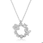 Ebuz Gümüş Manolya Çiçeği Kelebek Kadın Kolye