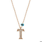 Ebuz Gümüş Nazar Rose T Harfi Kadın Kolye