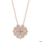 Ebuz Gümüş Rose Kalpli Açılabilen Yonca Kadın Kolye