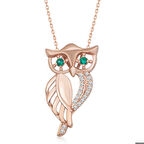 Ebuz ​Gümüş Rose Yeşil Gözlü Baykuş Kadın Kolye