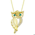 Ebuz ​Gümüş Gold Yeşil Gözlü Baykuş Kadın Kolye