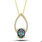 Ebuz Gümüş Gold Oval Mistik Topaz Taşlı Damla Kadın Kolye