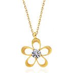 Ebuz ​Gümüş Gold Zirkon Taşlı Çiçek Kadın Kolye