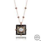 Ebuz Swarovski Crystal Taşlı Rose Top Zincir Siyah Elmas Gümüş Kadın Kolye