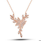 Ebuz Gümüş Rose Daldaki Kelebek Kadın Kolye