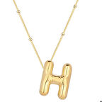 Ebuz Gümüş Gold Balon H Harfi Kadın Kolye