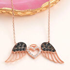 Ebuz Gümüş Kanatlı Kalp Kadın Kolye