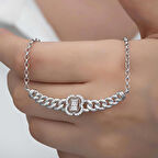 Ebuz Gümüş Gurmet Zincirli Baget Taşlı Kadın Kolye