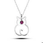 Ebuz Gümüş Temmuz Ayı Doğum Taşı Kedi Kadın Kolye