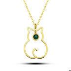 Ebuz Gümüş Mayıs Ayı Doğum Taşı Kedi Kadın Kolye