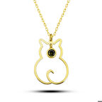 Ebuz Ebuz Gümüş Ağustos Ayı Doğum Taşı Kedi Kadın Kolye