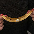 Ebuz Gümüş Gold Zirkon Taşlı Trabzon Hasır Kadın Kolye