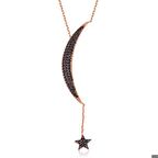 Ebuz Gümüş Zincirli Ay Yıldız Kadın Kolye