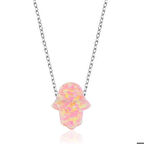 Ebuz Gümüş Pembe Opal Fatma Ana Eli Kadın Kolye