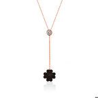 Ebuz Gümüş Siyah Yonca Kadın Kolye