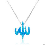 Ebuz Gümüş Mavi Opal Taşlı Allah Yazılı Kadın Kolye