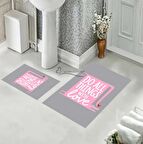 Yazılı Banyo Paspası, Pembe Renk Paspas, Kaymaz Taban Banyo Paspası, Klozet Takımı, Yıkanabilir Klozet Takımı, Dekoratif Banyo Paspası,