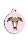 Pembe Puantiyeli Greyhound Tazı Yuvarlak Köpek Künyesi Small 2,5 cm