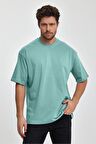 Erkek Oversize %100 Pamuk Nefes Alan Basic T-shirt Yeşil Edw038