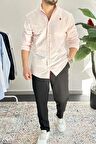 Erkek Slim Fit Keten Görünümlü Pamuklu Gömlek Pembe Edw087