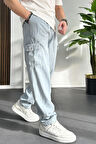 Erkek Baggy Kalıp Kargo Cepli Pantolon Açık Mavi Edw131