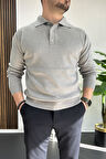 Erkek Düğmeli Polo Yaka Kazak Gri Edw231