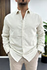 Erkek Kadife Kumaş Gömlek Beyaz Edw415