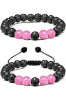 Sertifikalı Doğal Pembe Kuvars Volkanik Lav Taşı Doğal Taş Bileklik Seti