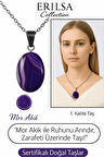 Sertifikalı Oval Mor Akik Taşı Kolye – Gümüş Aparatlı Doğal Şifa ve Zarafet