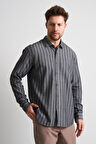 ALEXANDERGARDI Çizgili Uzun Kollu Erkek Keten Gömlek (EG-1866)