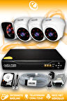 ELITCAM 4 Kameralı Kare 3 İç Kamera Set 2 TB HDD Full HD Gece Görüşlü Güvenlik Kamerası Sistemi