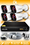 ELITCAM 4 Kameralı Kare 4 Dış Kamera Set HDD'siz Full HD Gece Görüşlü Güvenlik Kamerası Sistemi