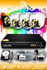 ELITCAM 4 Kameralı Kare 3 İç Kamera Set 2 TB HDD Full HD Renkli Gece Görüşlü Güvenlik Kamerası Sistemi