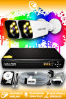 ELITCAM 2 Kameralı Kare 2 Dış Kamera Set 2 TB HDD Full HD Renkli Gece Görüşlü Güvenlik Kamerası Sistemi