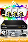 ELITCAM 4 Kameralı Zebra 3 İç Kamera Set 250 GB HDD Full HD Renkli Gece Görüşlü Güvenlik Kamerası Sistemi