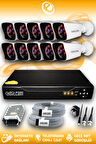 ELITCAM 10 Kameralı Kare 10 Dış Kamera Set HDD'siz Full HD Gece Görüşlü Güvenlik Kamerası Sistemi