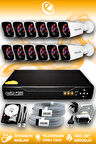 ELITCAM 12 Kameralı Kare 12 Dış Kamera Set 2 TB HDD Full HD Gece Görüşlü Güvenlik Kamerası Sistemi