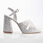 EK Merve 9530 Kadın Taşlı Kalın Platform Topuklu Ayakkabı