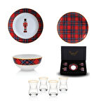 Kırmızı Ekose Tabak&Çay Kahve Seti 20 Parça (4 Kişilik)