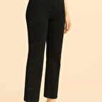 KADIN JEANS- PAPYON DESENLİ GENİŞ PAÇA ESNEK KOT PANTOLON 